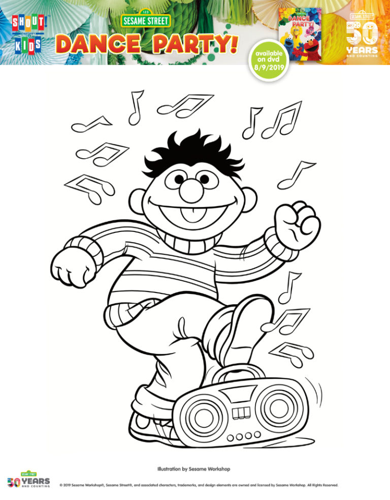 Sesame Street Ernie Dance Party Coloring Page | Mama Likes This