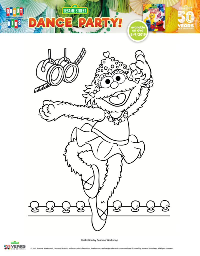 Free Printable Zoe Dance Party Coloring Page from Sesame Street