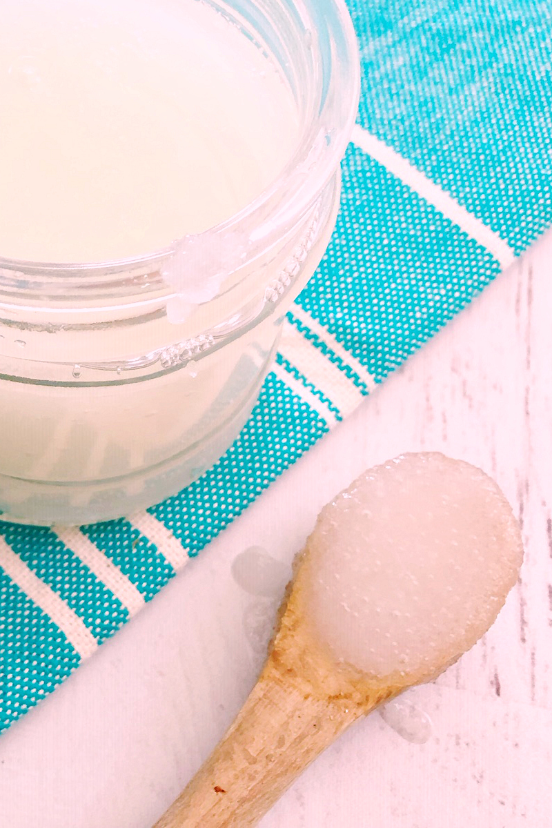 no text pin close up of salt scrub in jar and on spoon