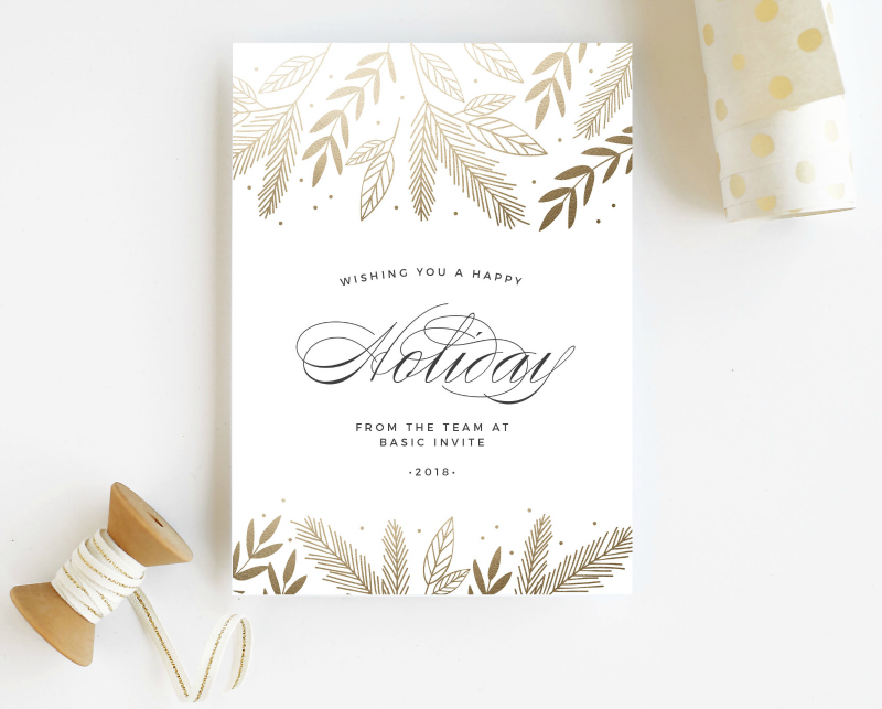 white and gold holiday card