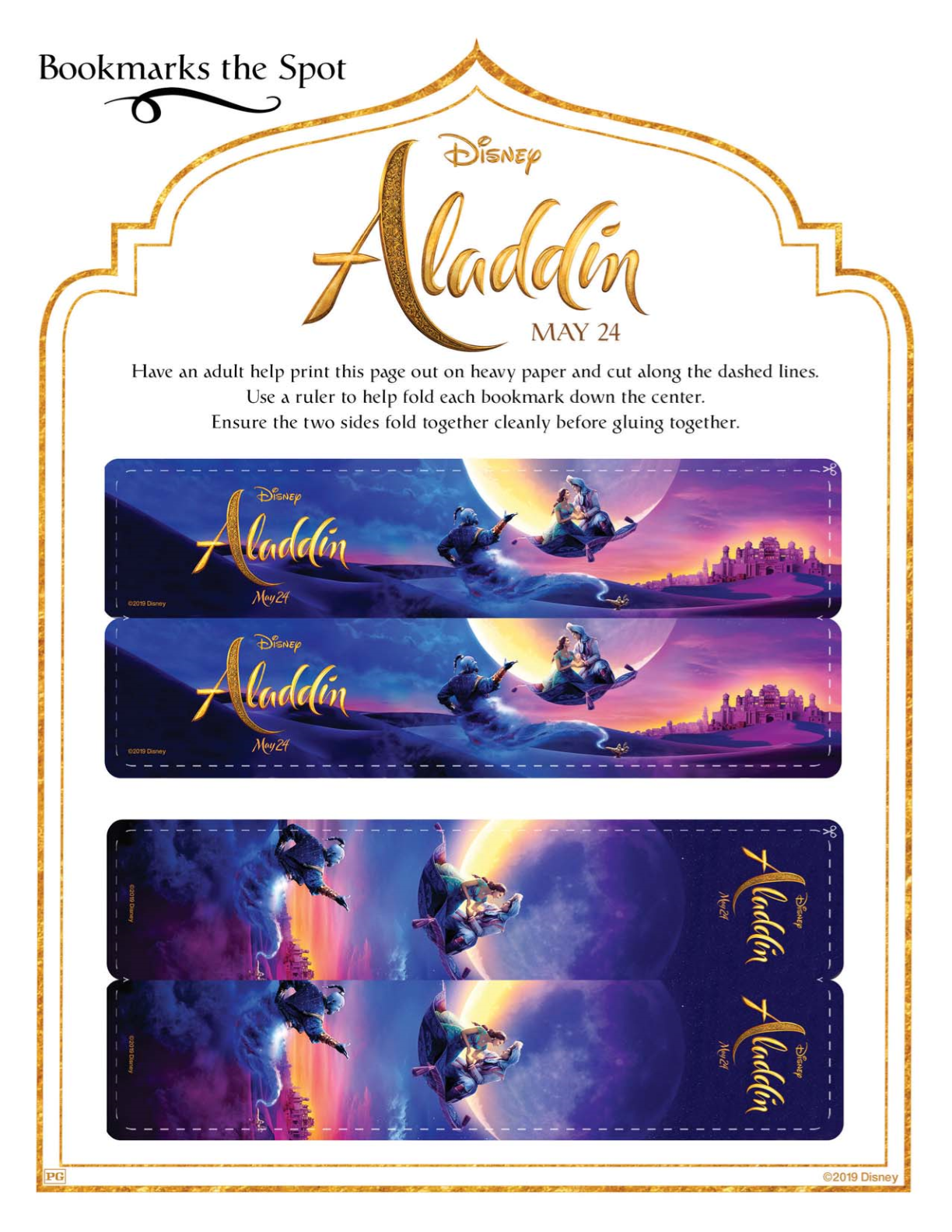 Free Printable Disney Aladdin Bookmarks Craft #freeprintable #disney #aladdin #bookmark #craft 