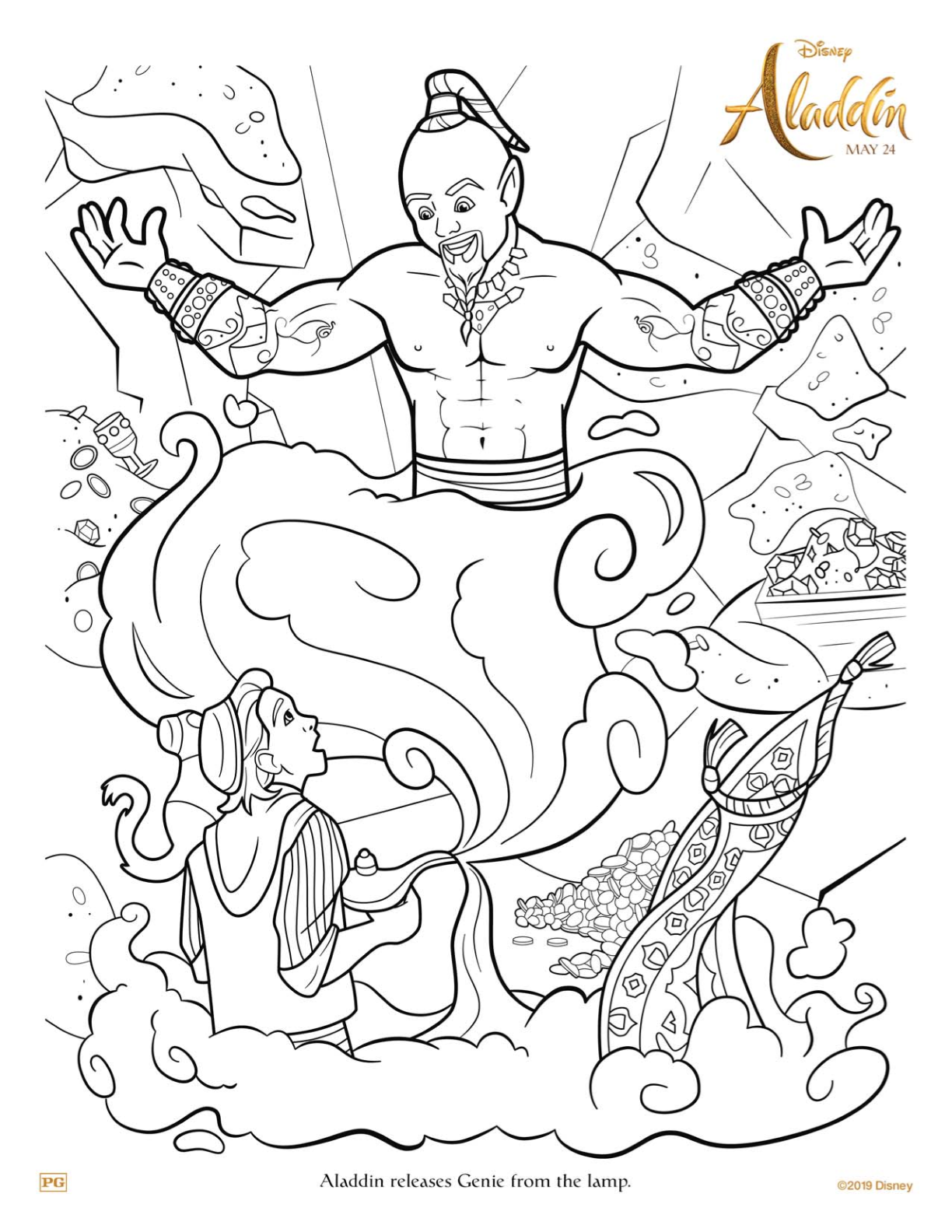 Free Printable Disney Aladdin and Genie Coloring Page #aladdin #disney #freeprintable #genie #willsmith #coloringpage