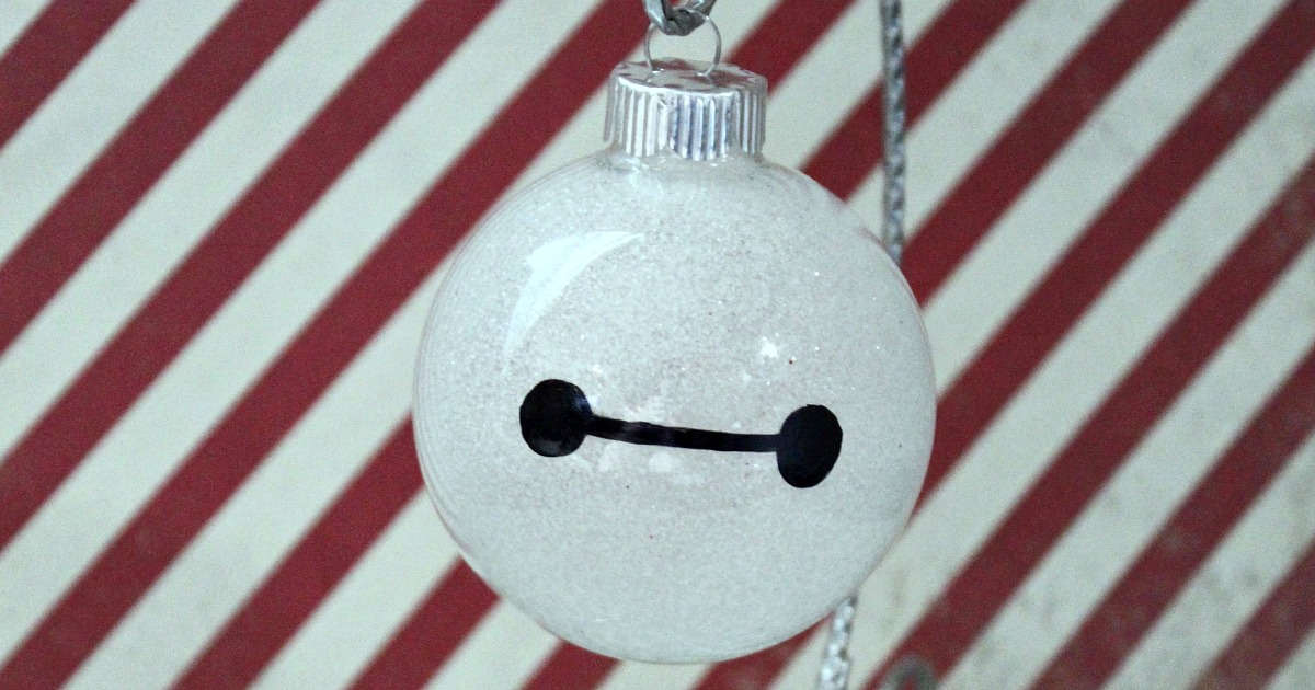 baymax ornament on candy cane striped background