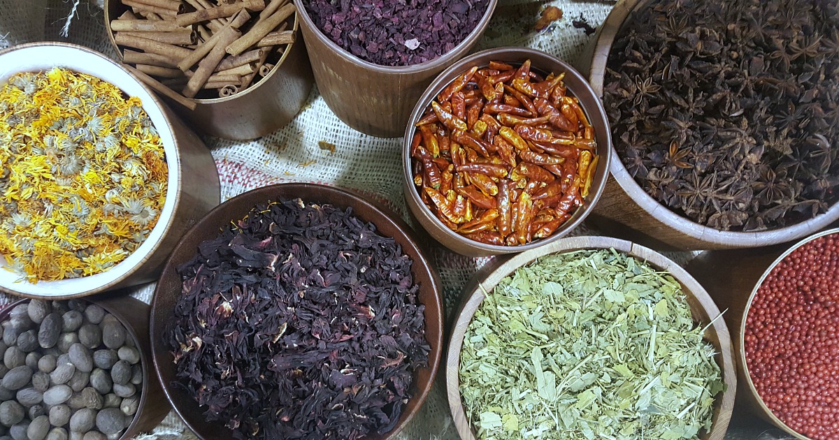 buckets of fragrant spices