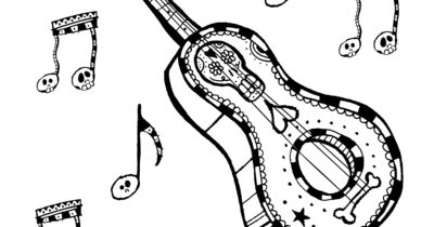 day of the dead mexican guitar coloring page