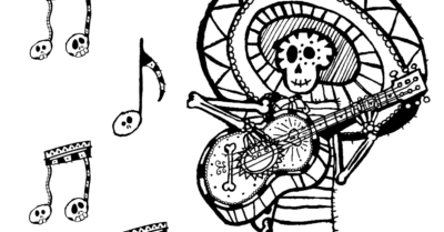 skeleton musician coloring page