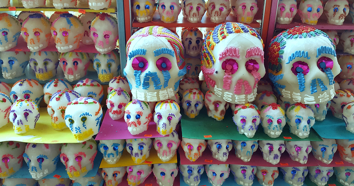 mexican market sugar skull display