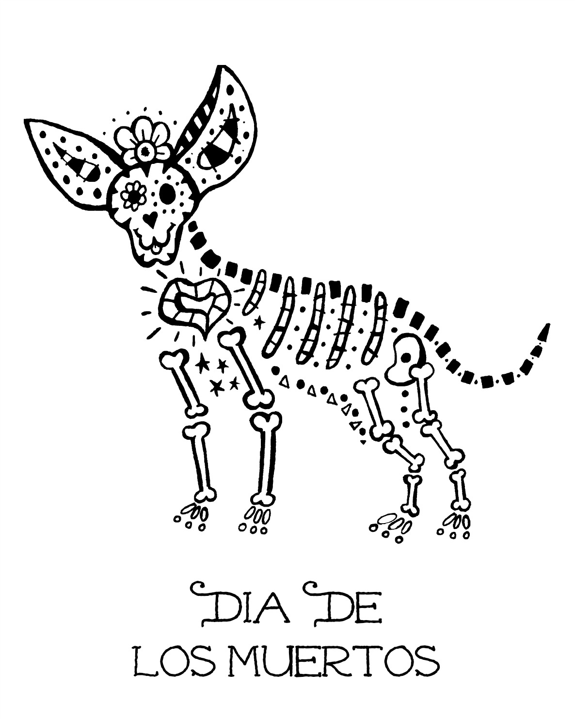 Free Printable Skeleton Dog Coloring Page #dayofthedead #diadelosmuertos #skeleton #skull #dog #mexicanart #coloringpage #freeprintable