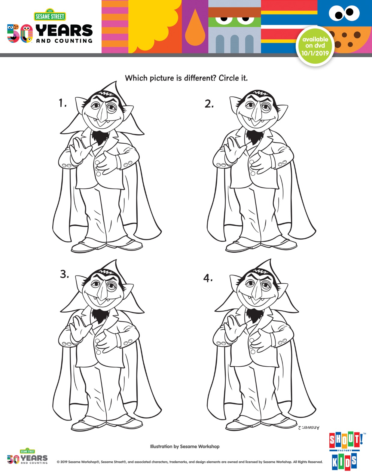 Sesame Street The Count Spot the Difference Activity Page #FreePrintable #SesameStreet #TheCount