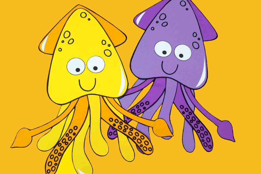 horizontal image of two happy squid crafts