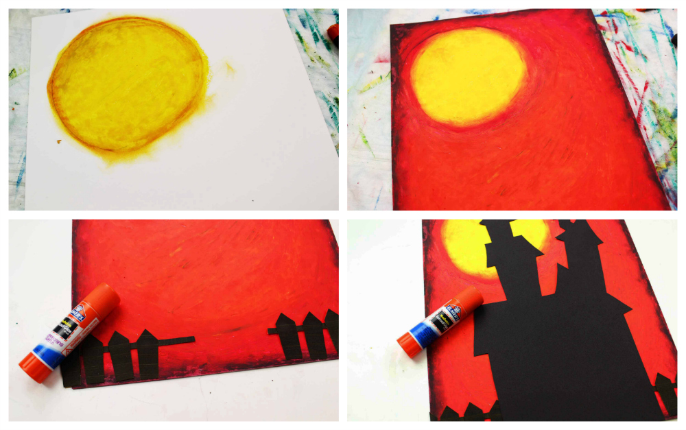 Oil Pastel Haunted House Craft - Projects with Kids