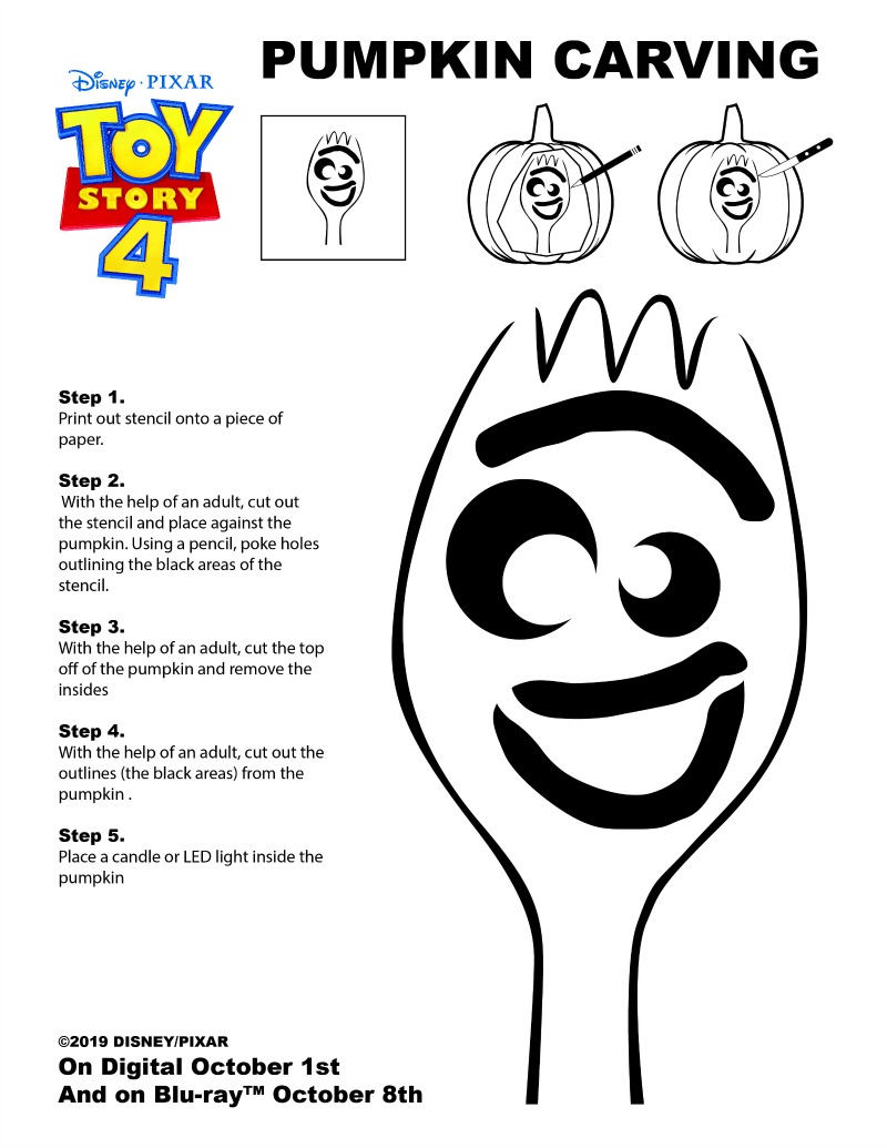 Free Printable Disney Toy Story Forky Pumpkin Stencil #FreePrintable #ToyStory #ToyStory4 #Forky #Halloween #HalloweenPrintable #PumpkinStencil #DisneyHalloween