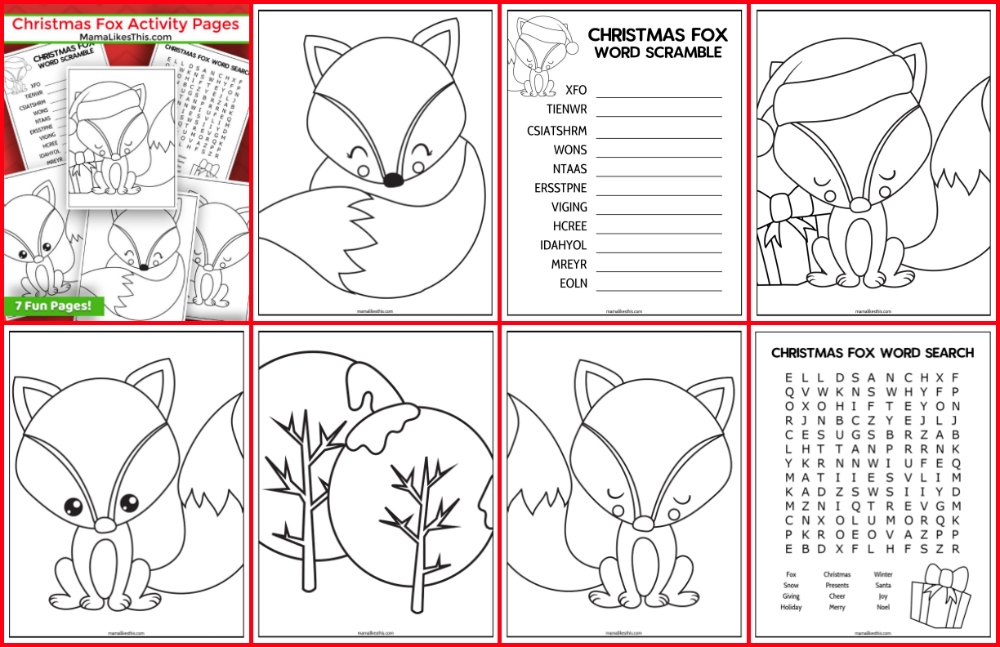 7 christmas fox activity pages