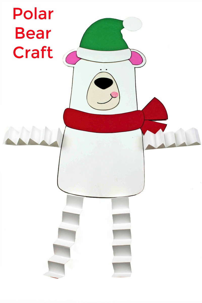 Polar Bear Craft with Accordion Legs #PolarBear #PolarBearCraft #ChristmasCraft #HolidayCraft #PrintableCraft