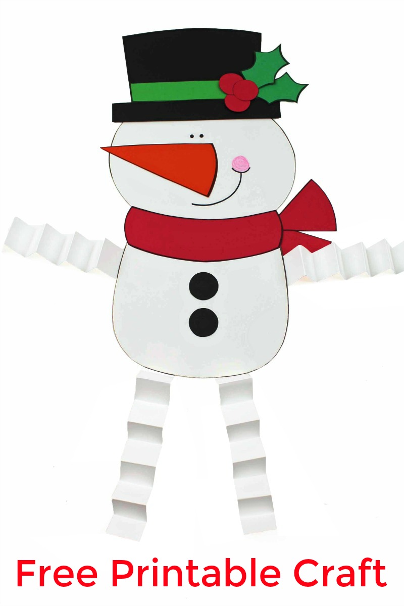 Snowman Craft with Accordion Legs #Snowman #SnowmanCraft #Craft #PrintableCraft #FreePrintable