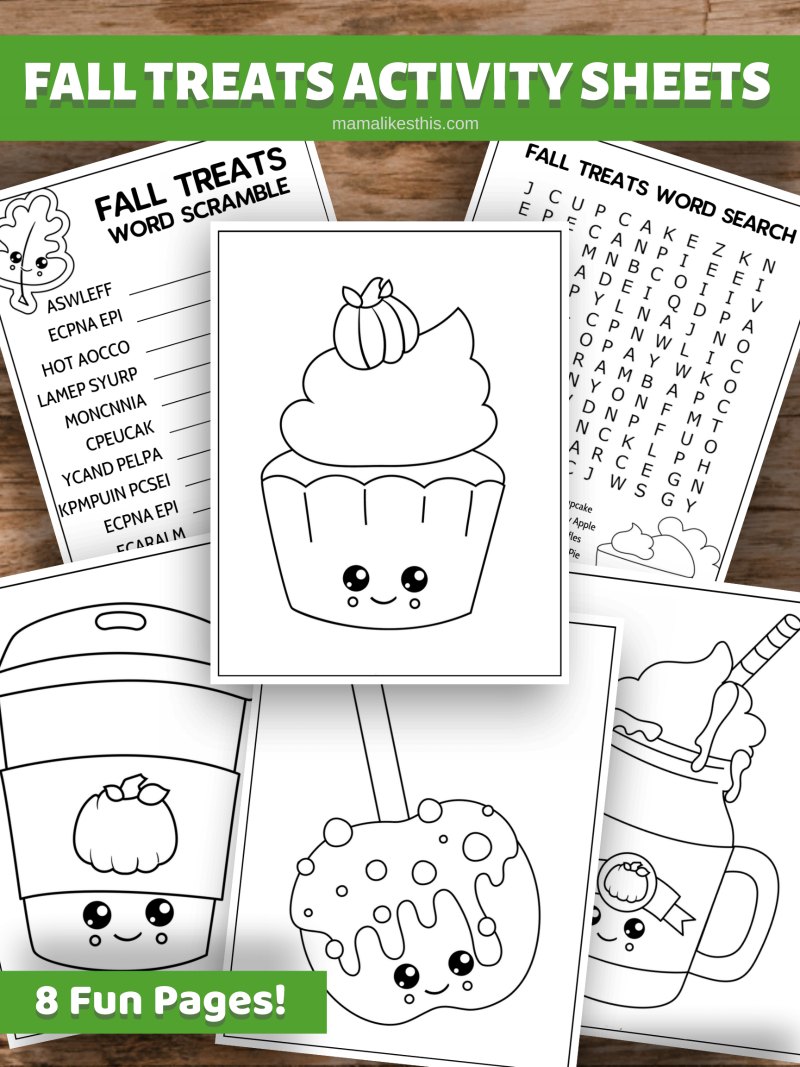 Fall Treats Activity Pages #FreePrintable #ColoringPage #Puzzles #Thanksgiving #ActivityPages #ActivitySheets