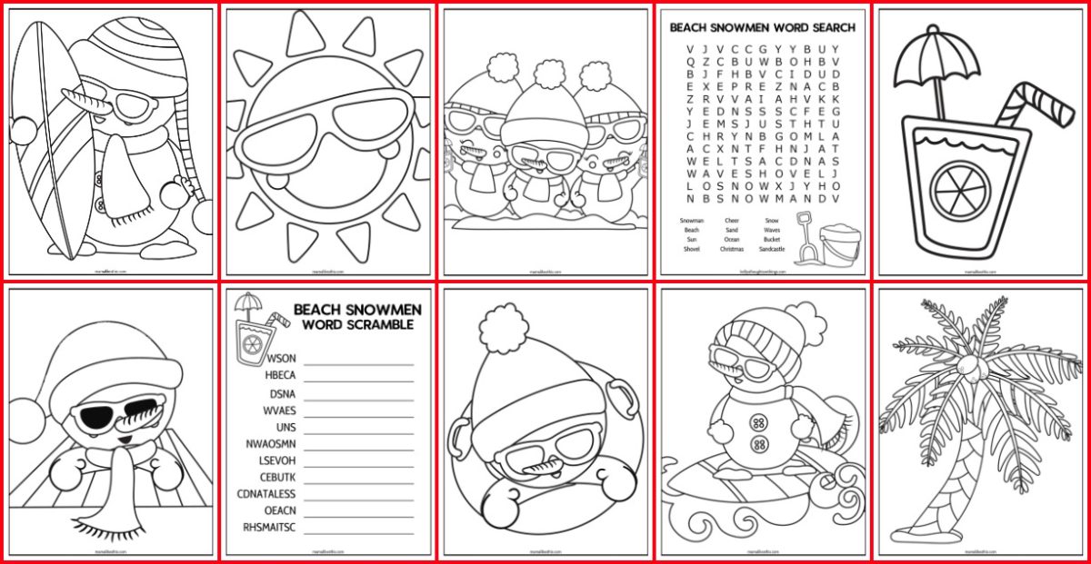 snowmen at the beach christmas printables