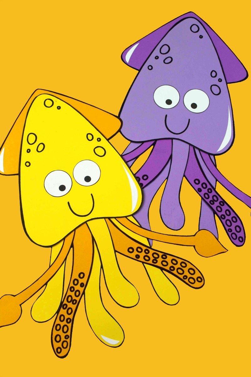 Happy Squid Craft with free printable template #FreePrintable #UnderTheSea #Squid #SquidCraft #PirateParty #UnderTheSeaParty