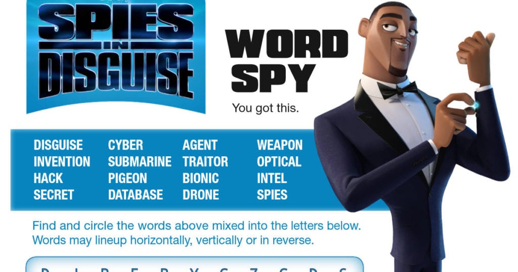 Spies in Disguise Word Search Printable - Mama Likes This