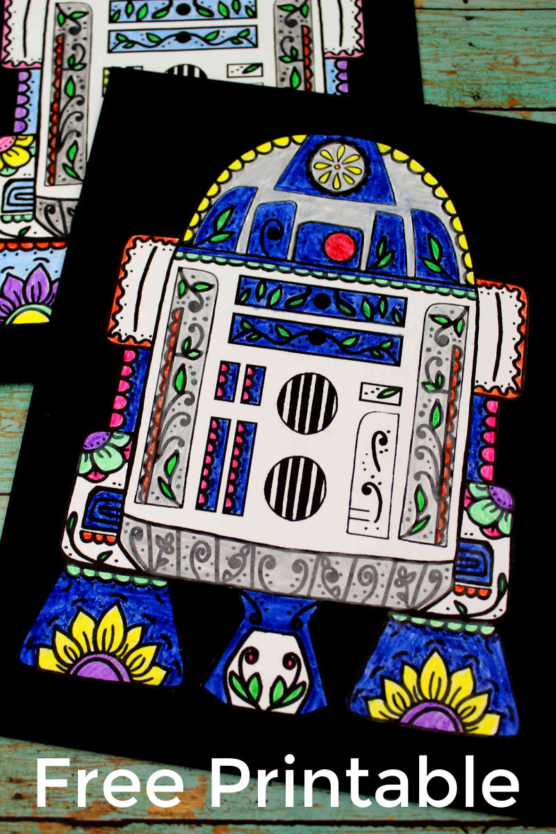 pin r2d2 day of the dead coloring page