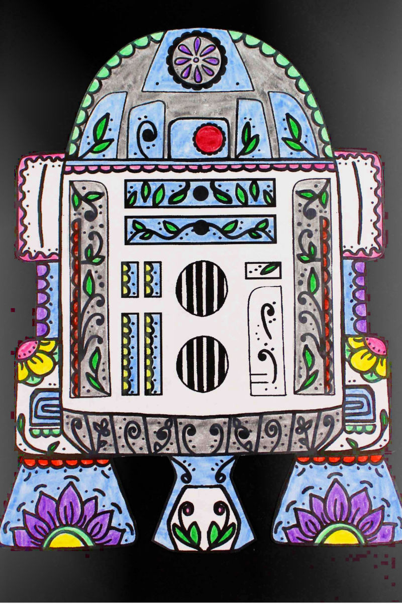 pin star wars r2d2 sugar skull coloring page