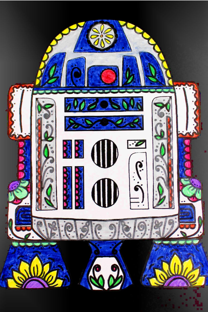 Free Printable Star Wars R2-D2 Sugar Skull Coloring Page Craft #StarWars #R2D2 #SugarSkull #DayOfTheDead #DiaDeLosMuertos