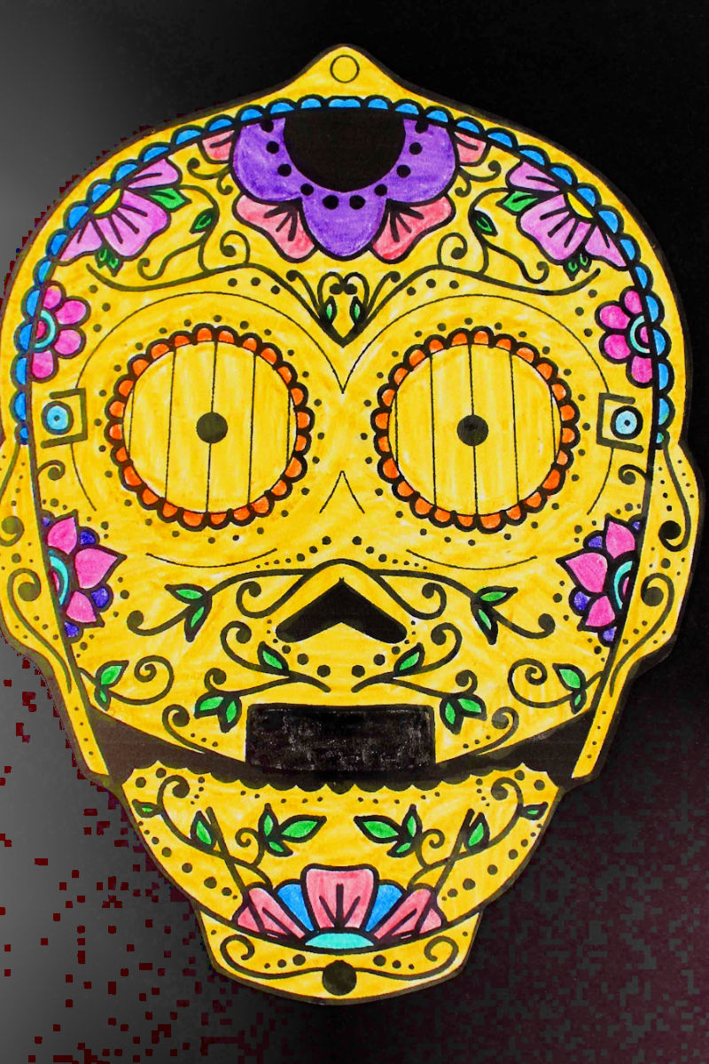 Free Printable Disney Star Wars C-3PO Sugar Skull Craft for Day of The Dead #Disney #StarWars #SugarSkull #C3po #DayoftheDead #DiaDeLosMuertos #StarWars Craft