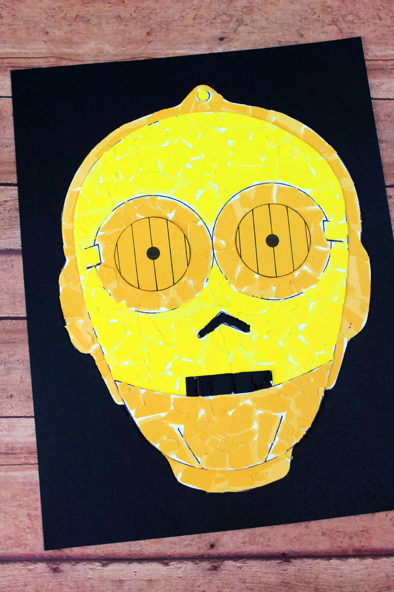 Free Printable Star Wars Inspired C3PO Torn Paper Craft #C3PO #DisneyCraft #StarWarsCraft #TornPaperCraft