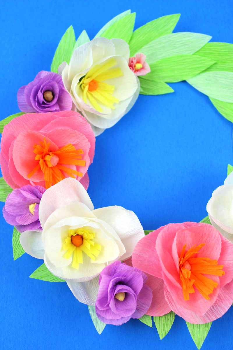 pin crepe paper flower wreath