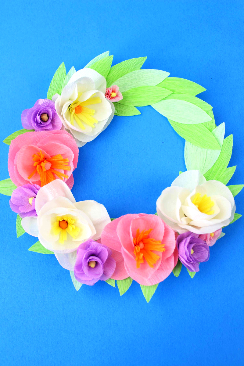 Spring Crepe Paper Flower Wreath Craft