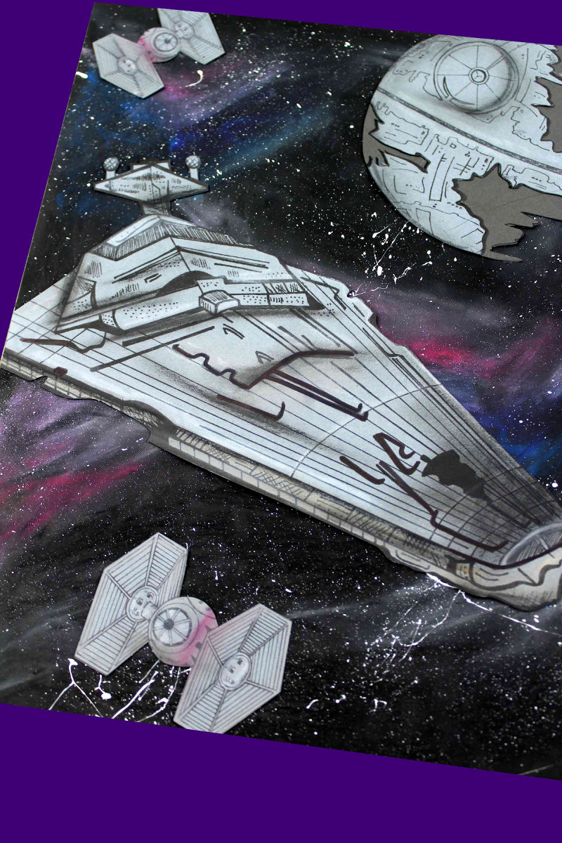 Star Wars Star Destroyer Galaxy Craft with Free Printable Template #StarWarsCraft #StarDestroyer #StarDestroyerCraft #GalaxyCraft