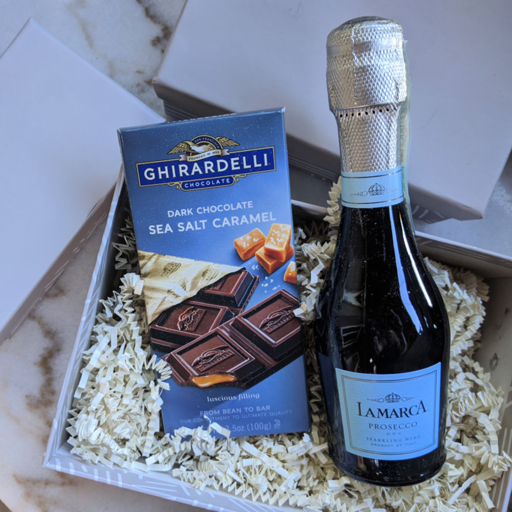 lamarca prosecco and ghirardelli chocolate