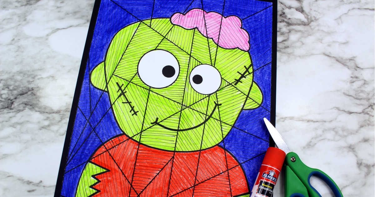 zombie craft with glue stick and scissors
