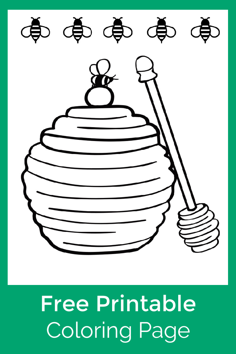 Bees and Honey Pot Coloring Page | Mama Likes This