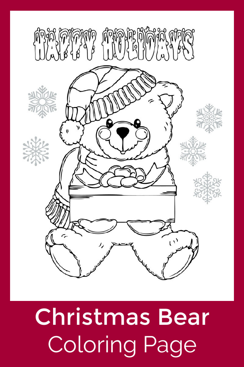 Christmas Bear Coloring Page #FreePrintable #ChristmasBear #ChristmasColoringPage #FreeColoringPage