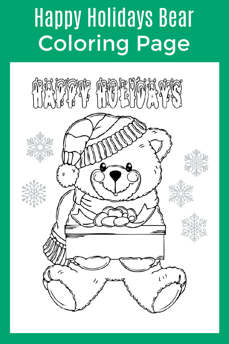 Christmas Bear Coloring Page #FreePrintable #ChristmasBear #ChristmasColoringPage #FreeColoringPage