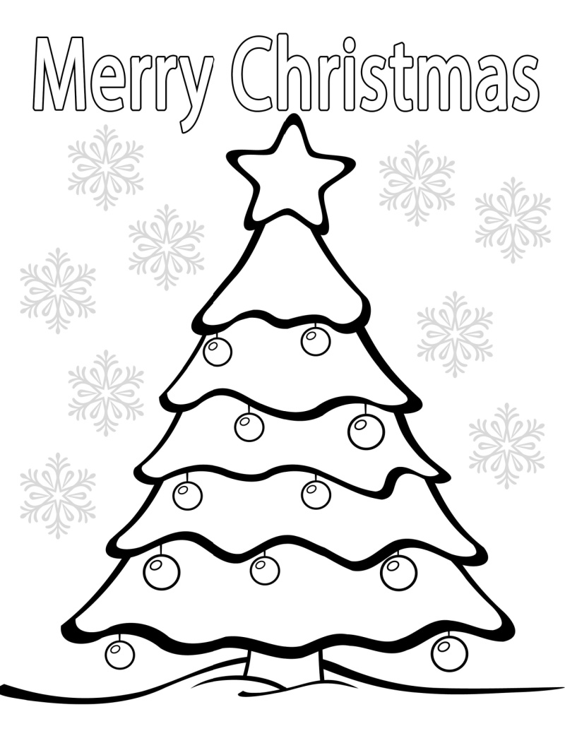 printable merry christmas tree coloring page