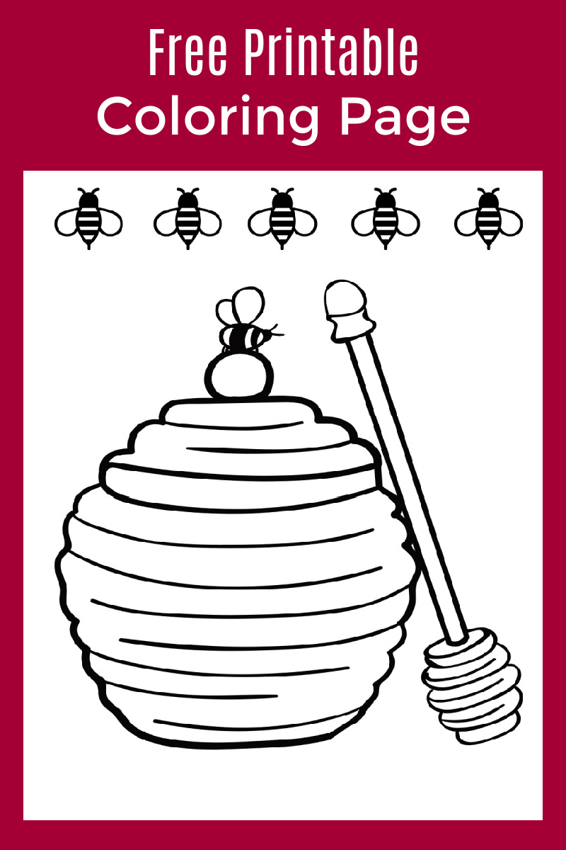 Bees and Honey Pot Coloring Page #FreePrintable
