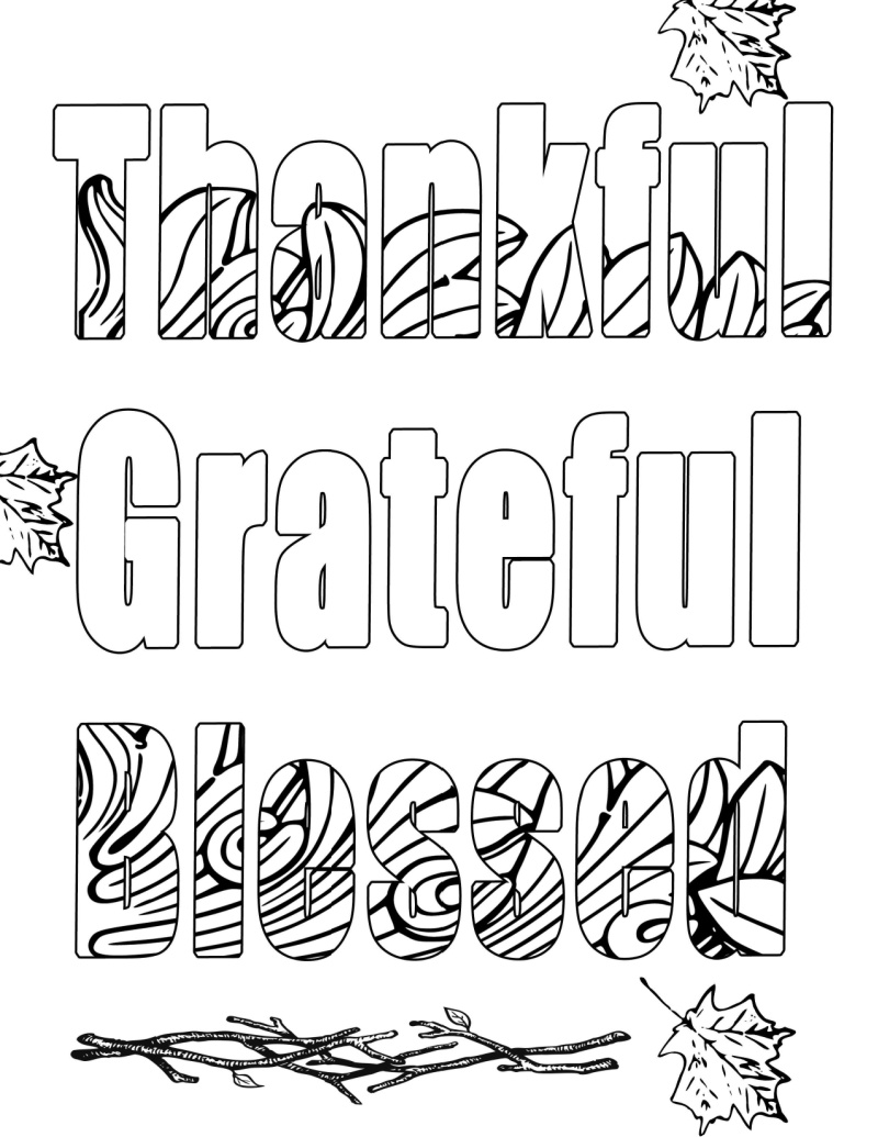 Thankful Grateful Blessed Coloring Page | Mama Likes This