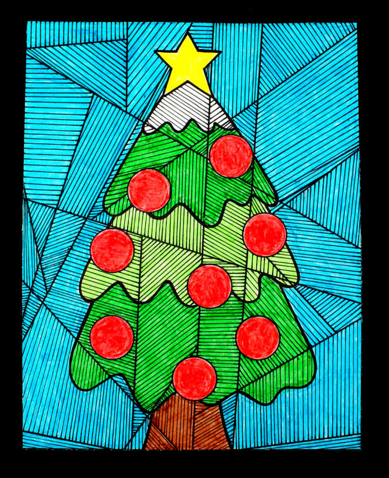 Christmas Tree Line Study Coloring Page