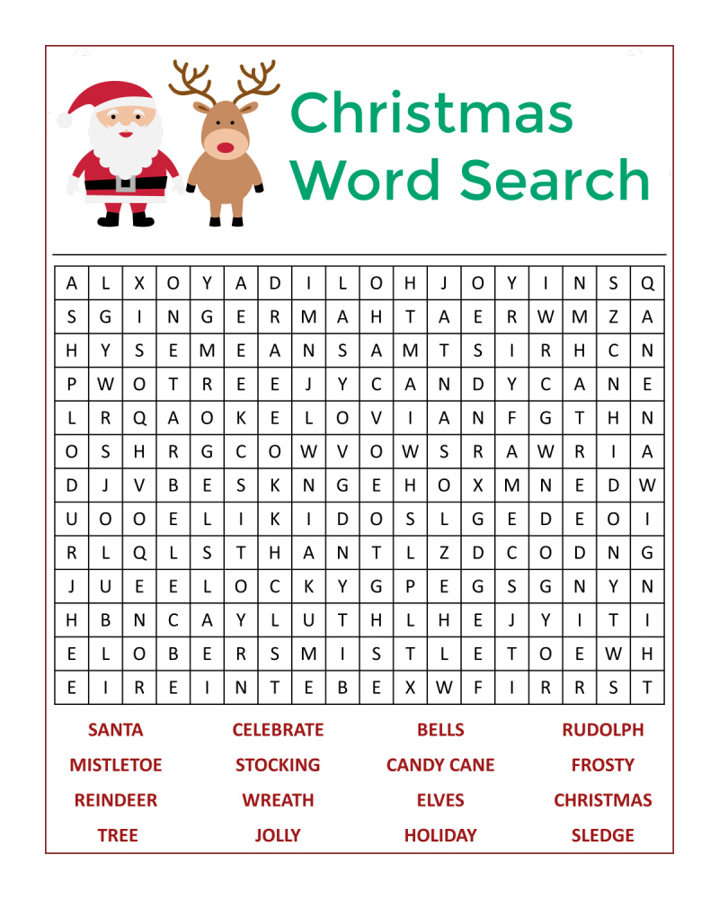 Christmas Word Search Printable Activities Crossword Puzzles Printable