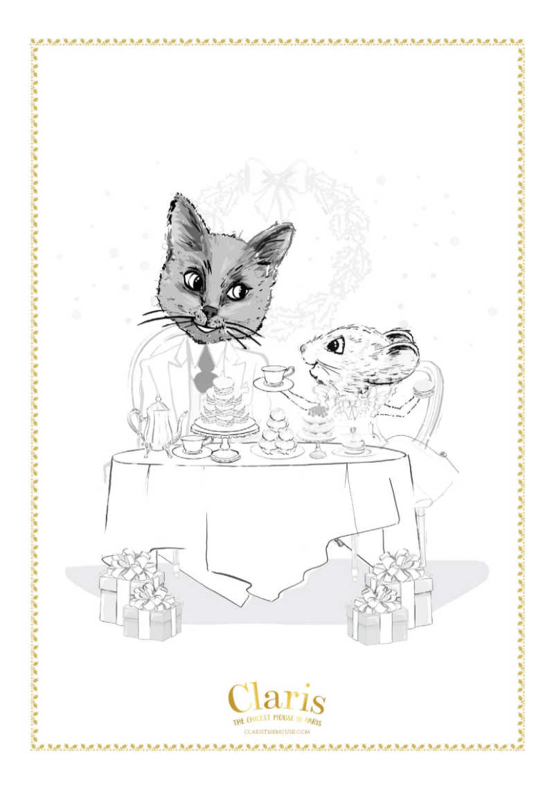 Download my free printable pdf, so that your child can color this fanciful cat and mouse tea party coloring page. 