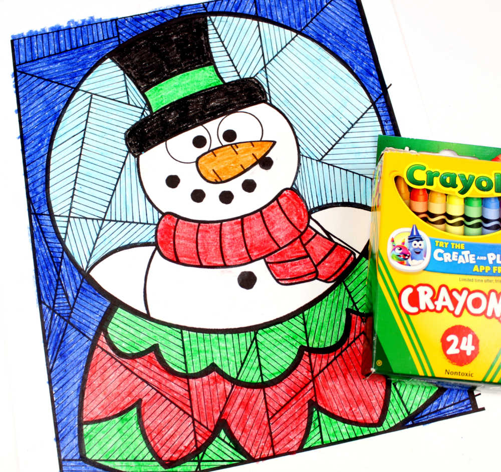 crayons and snow globe coloring page