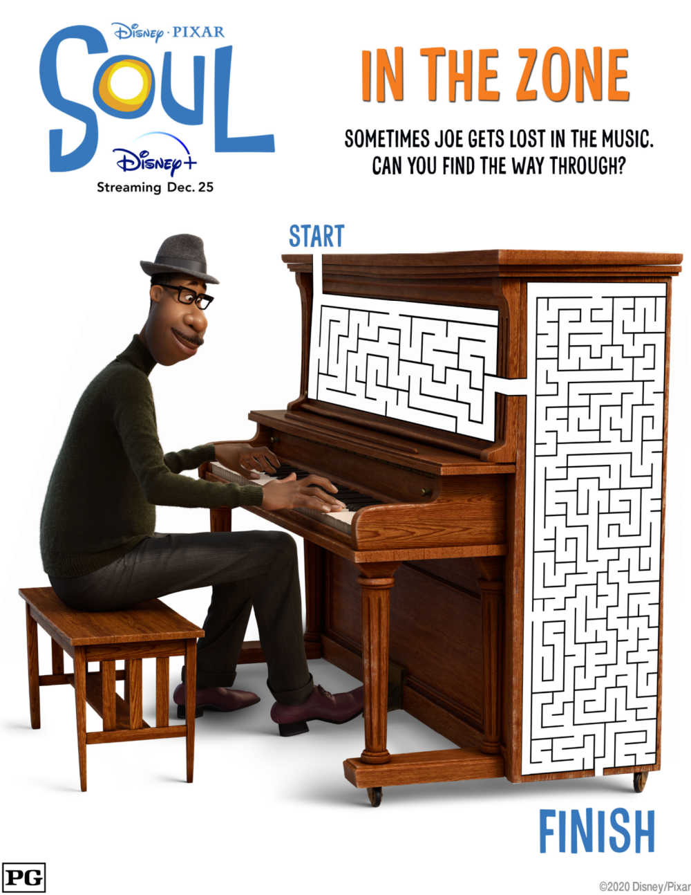 When your kids want a fun challenge, see if they can complete this free printable Disney Soul maze activity page. 