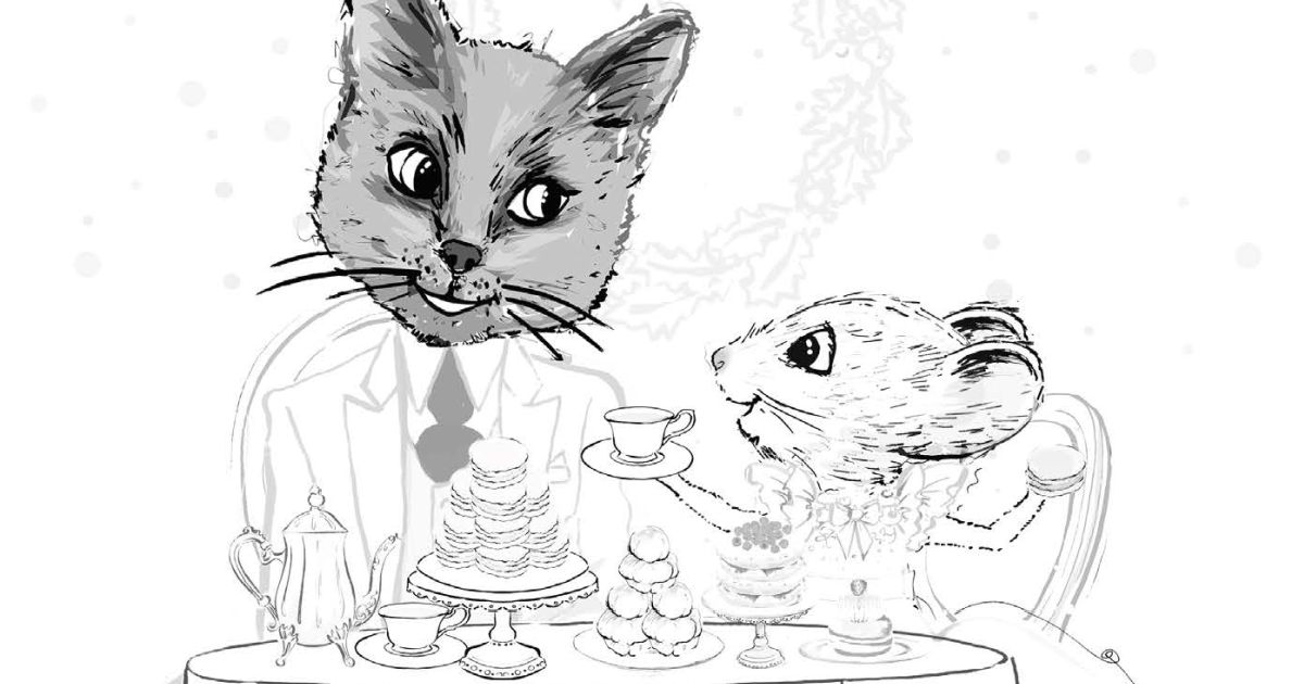 feature cat and mouse tea party coloring page
