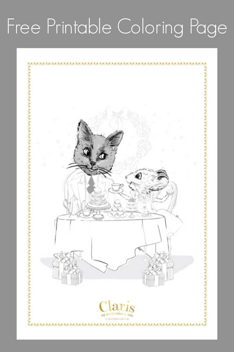 Download my free printable pdf, so that your child can color this fanciful cat and mouse tea party coloring page. 