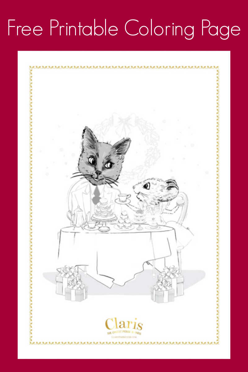 Download my free printable pdf, so that your child can color this fanciful cat and mouse tea party coloring page. 