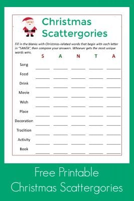 Santa's Christmas Scattergories Printable Party Game - Mama Likes This