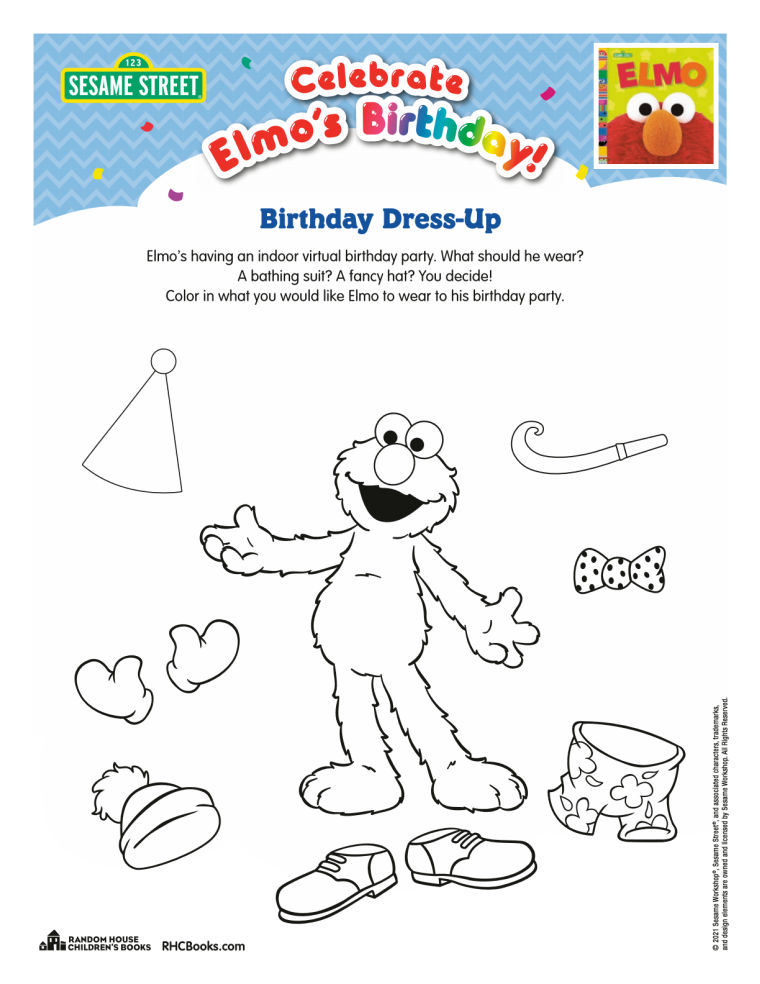Kids can help this beloved Sesame Street character get ready for a party, when you download this free Elmo dress up coloring page. 