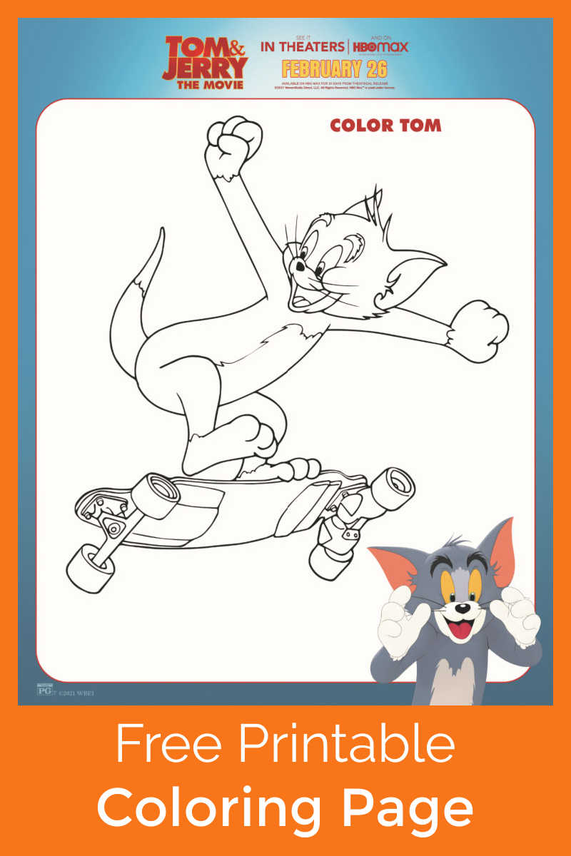 sponsored: Kids who love cartoons and skateboarding will love it, when you download this free printable Tom and Jerry coloring page.